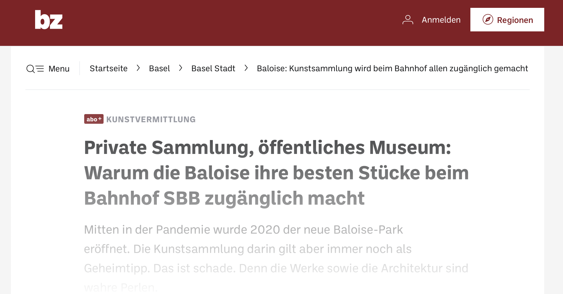 Basler Zeitung Article Screenshot